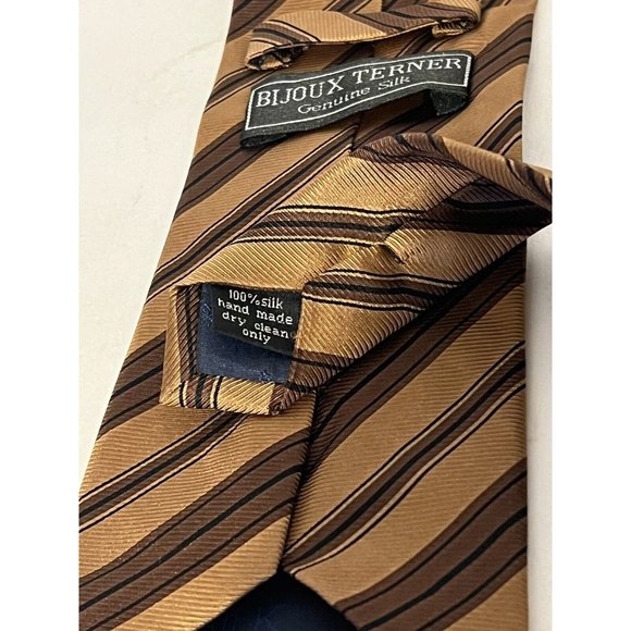BIJOUX TERNER MENS TIE BROWN AND BLACK STRIPED 4 X 60 VTG - Picture 5 of 5